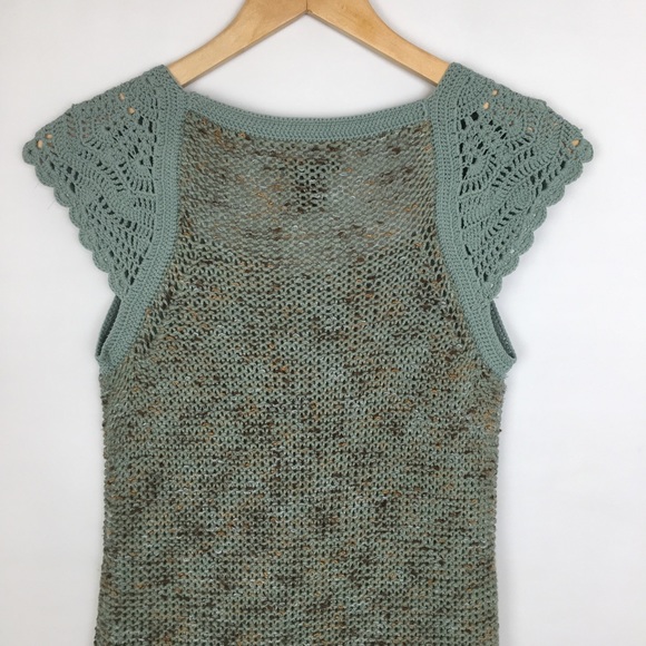 BCBGMaxAzaria Crochet Tunic Dress Mini Dress Green Knit Cap Sleeves - Picture 6 of 8